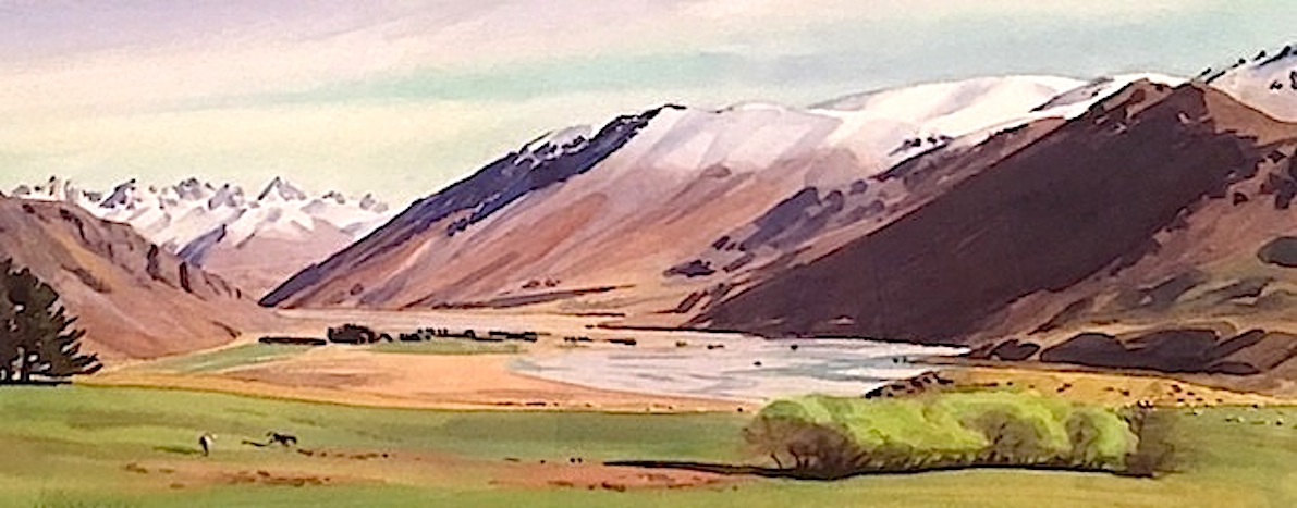 AA Deans |Spring Rangitata Gorge |watercolour| McAtamney Gallery and Design Store | Geraldine NZ.